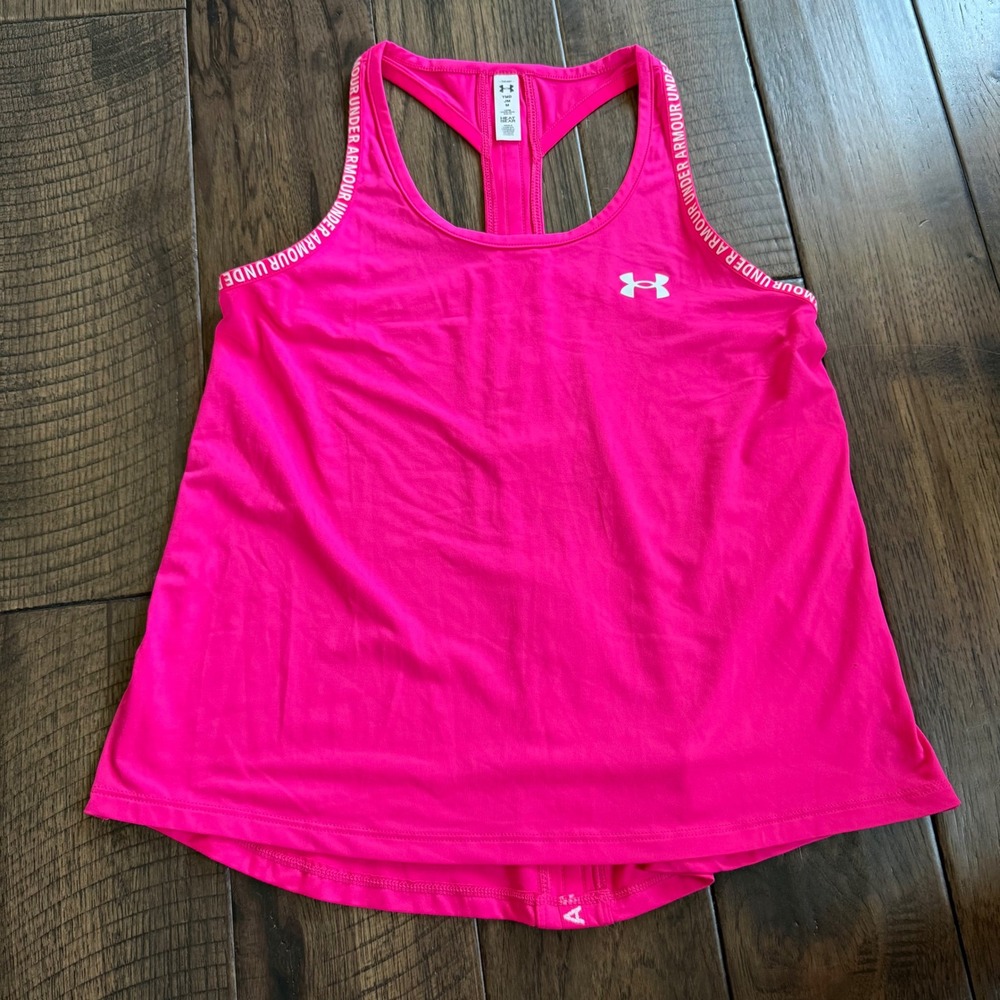 Under Armour NWT Girls Knockout Tank Pink HeatGear Racerback Youth Medium YMD